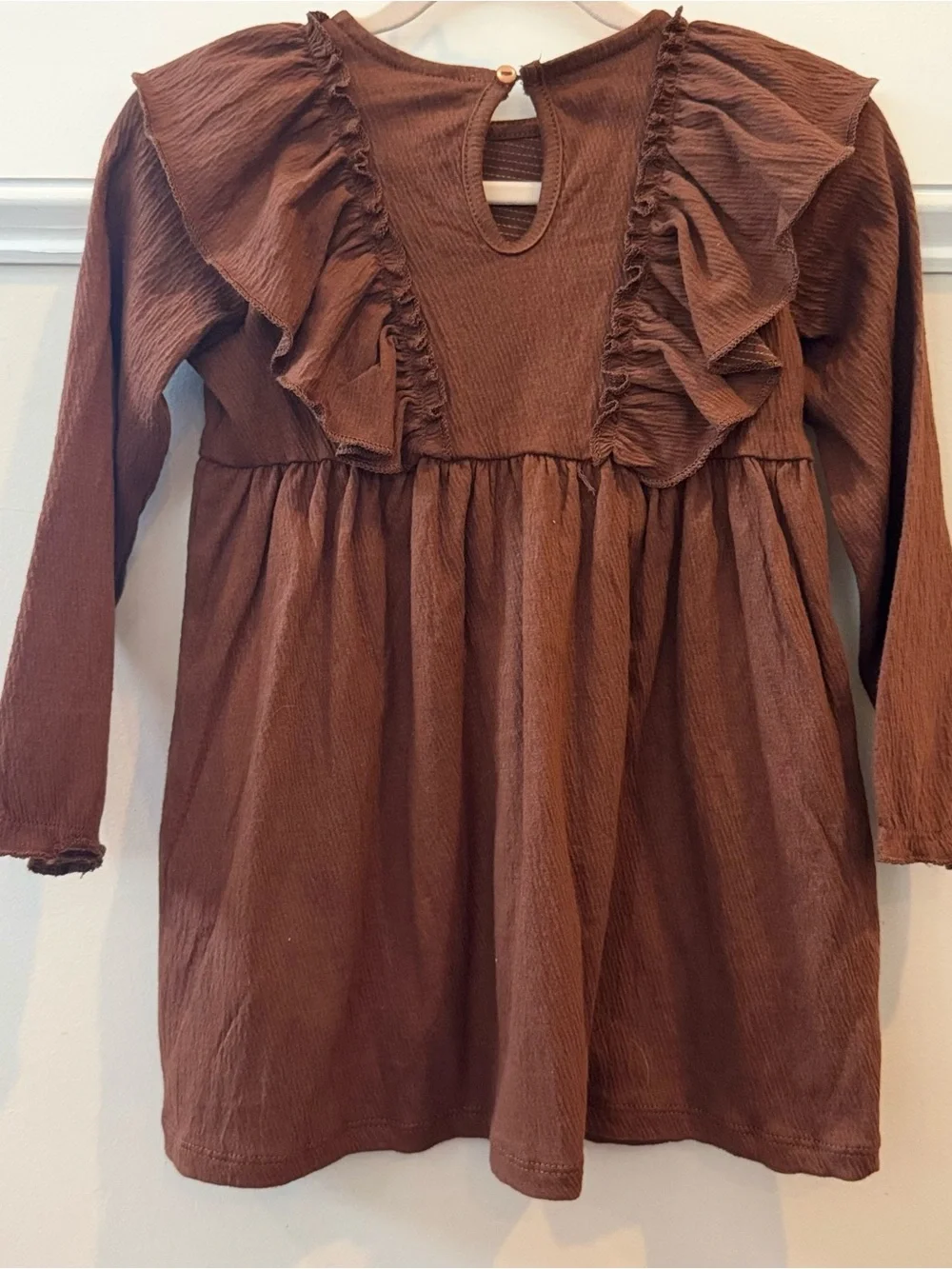 H&M Girls 3T Chocolate Brown Ruffle Long Sleeve Fall Dress NWT